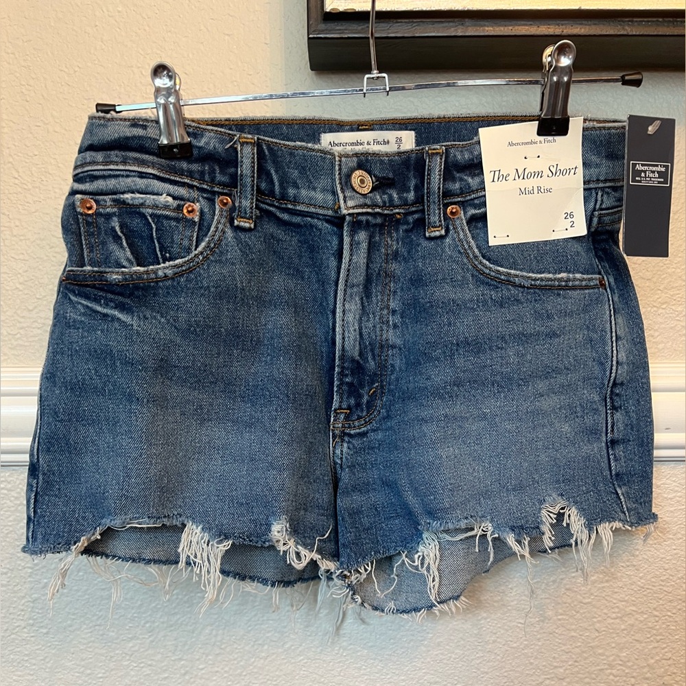 Abercrombie & Fitch Distressed Blue Jean Shorts - The Mom Short Mid Rise